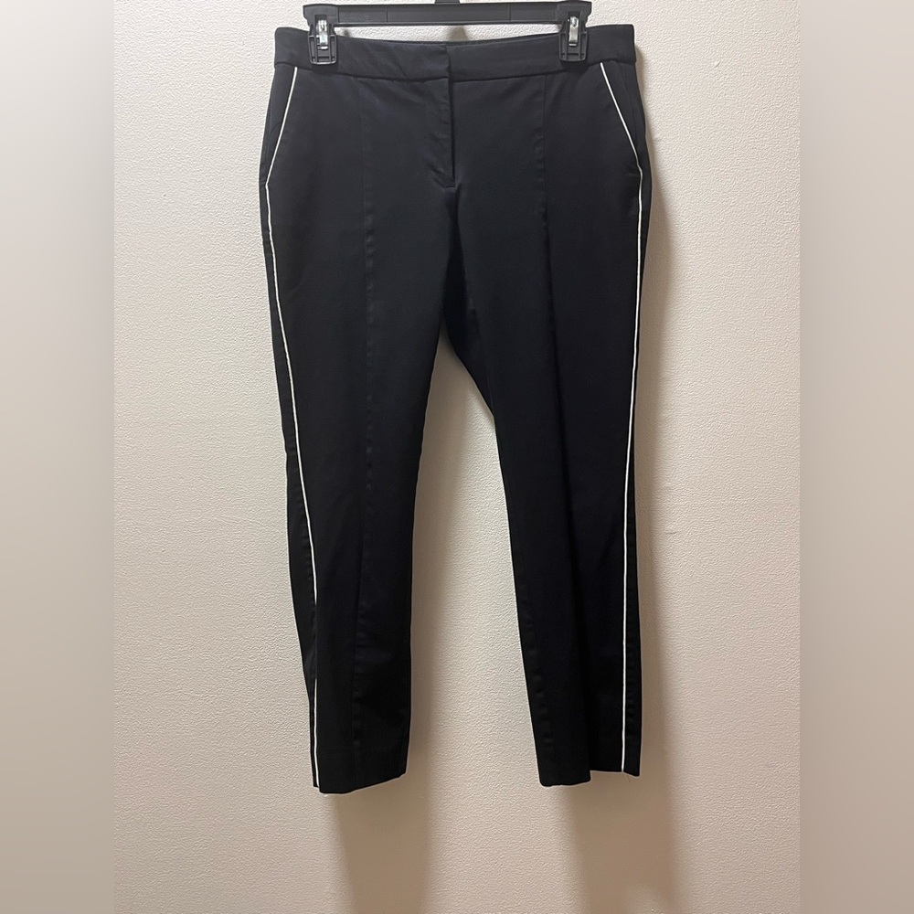 Alfani Chic Stylish Minimalist Comfy Crop Pants, Sz 4, Black with White Piping